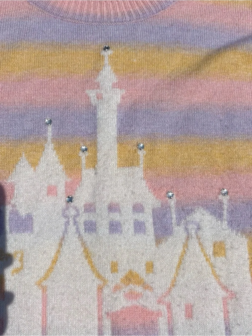 Disney Pastel Rainbow Castle Sweater Striped XL Pink Yellow Magic Kingdom